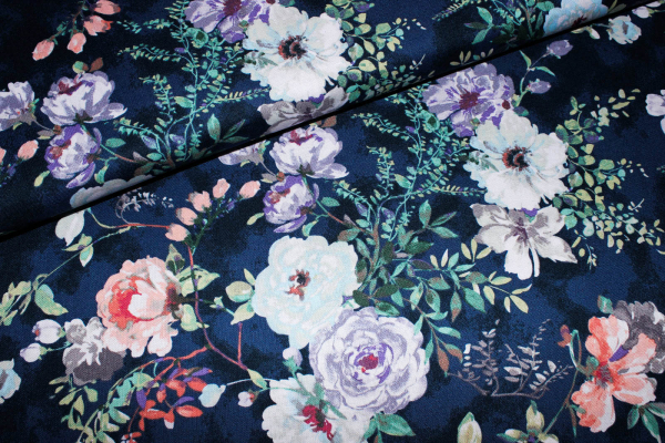 Designer-Baumwollstoff GARDEN ROSES navy (10 cm)